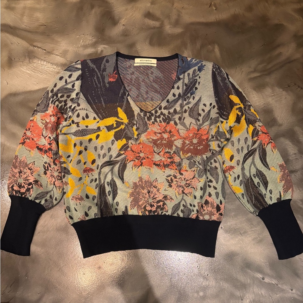 Aldomartinis Ace Anthropologie floral sweater sz 6. Blue yellow orange  grey